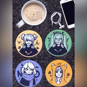 Vevmax AI-Designed Anime Character Coasters - Set of 4